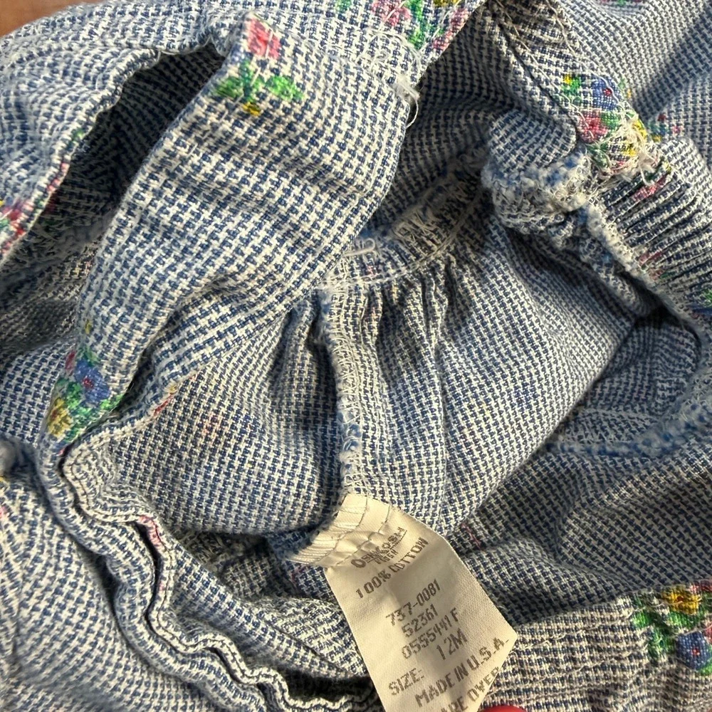 Vintage Oshkosh Overalls Denim 12M Cotton USA Floral Short Shortalls Bubble YY14